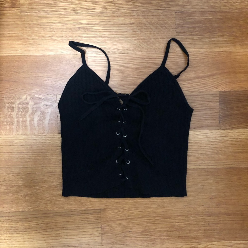 Black lace up crop top